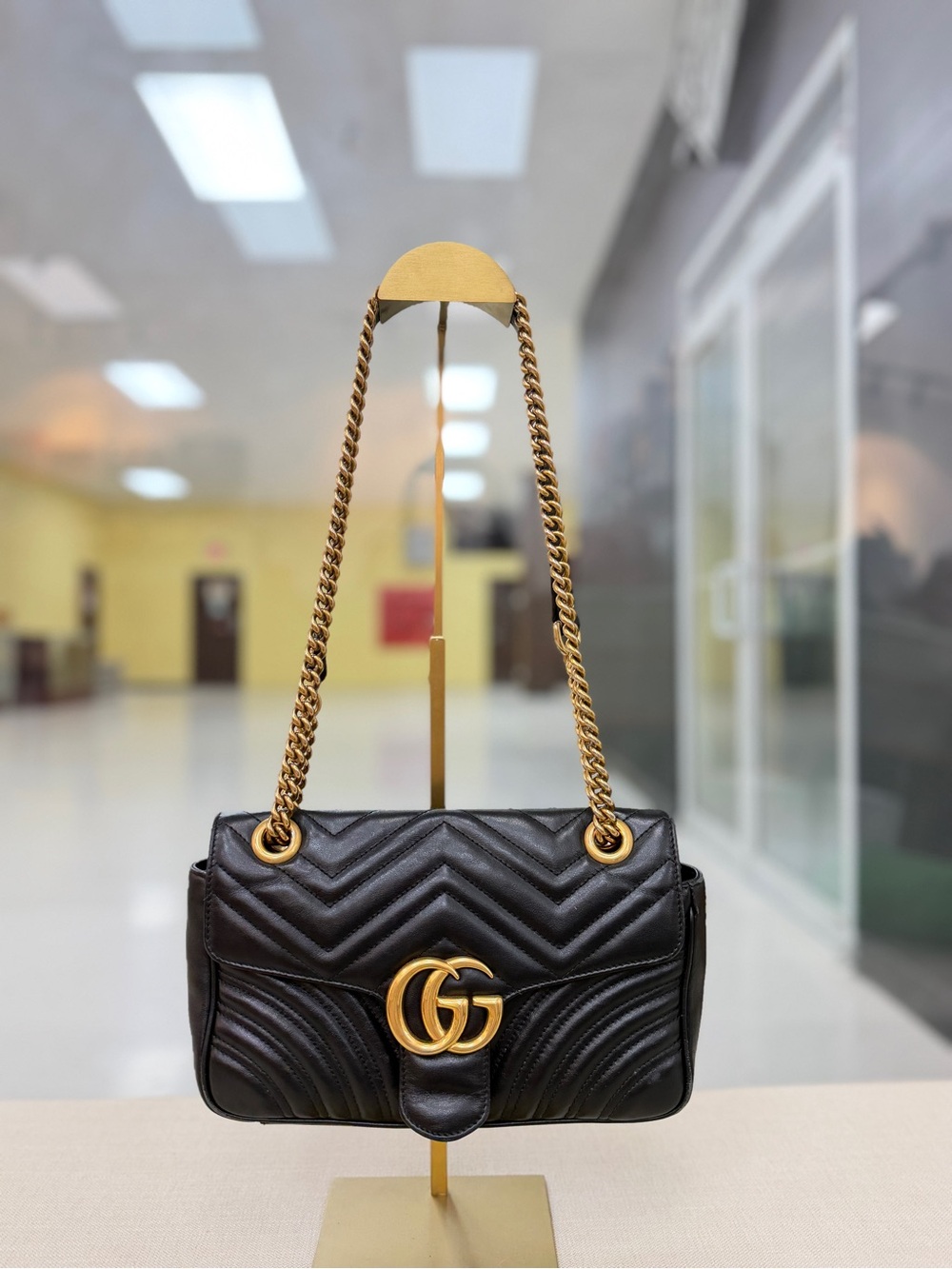 Gucci Medium Black Quilted Marmont Shoulder Bag with Gold Hardware